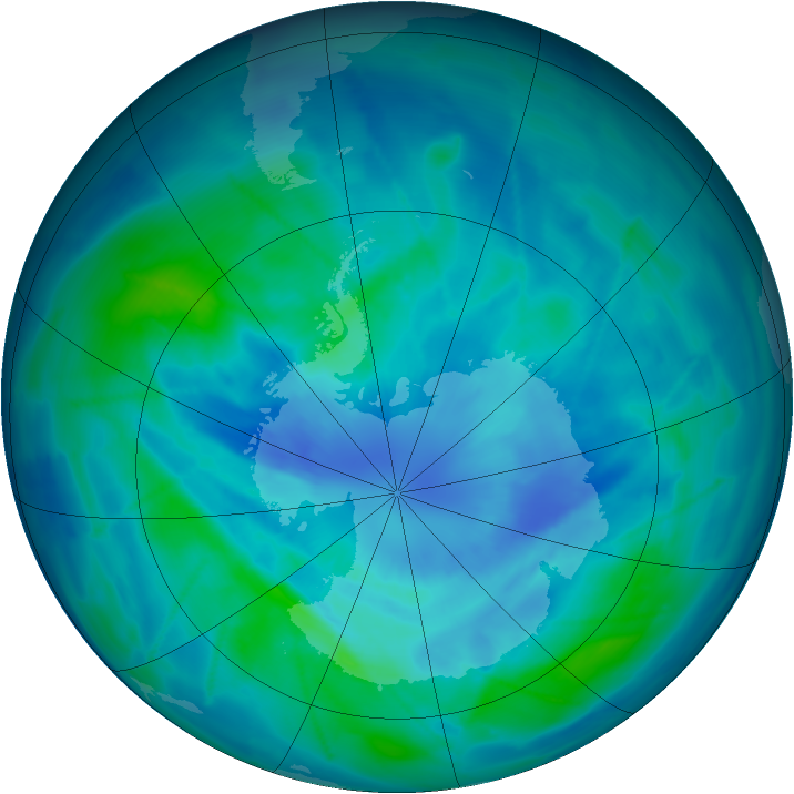 Antarctic ozone map for 23 March 2009